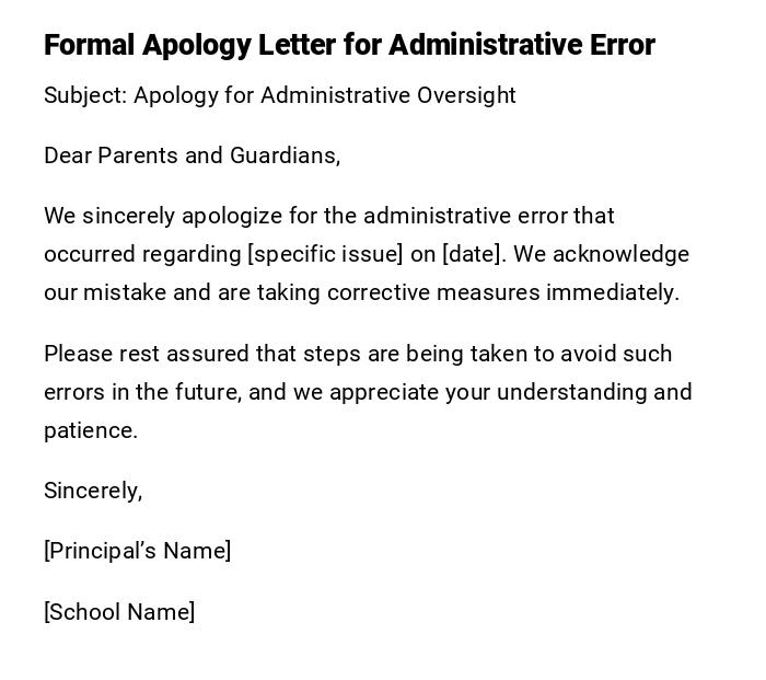 Formal Apology Letter for Administrative Error