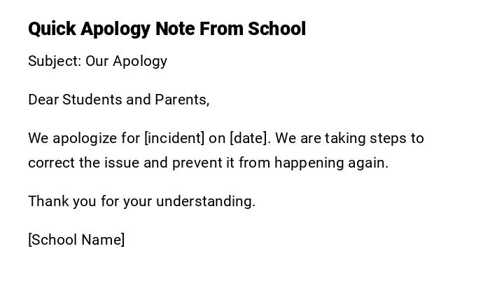 Quick Apology Note From School