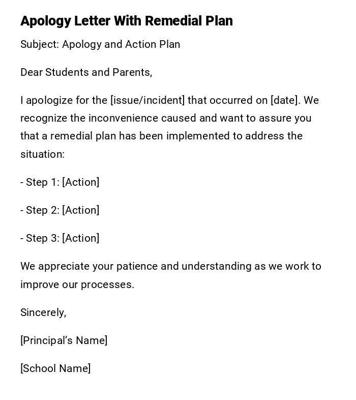 Apology Letter With Remedial Plan
