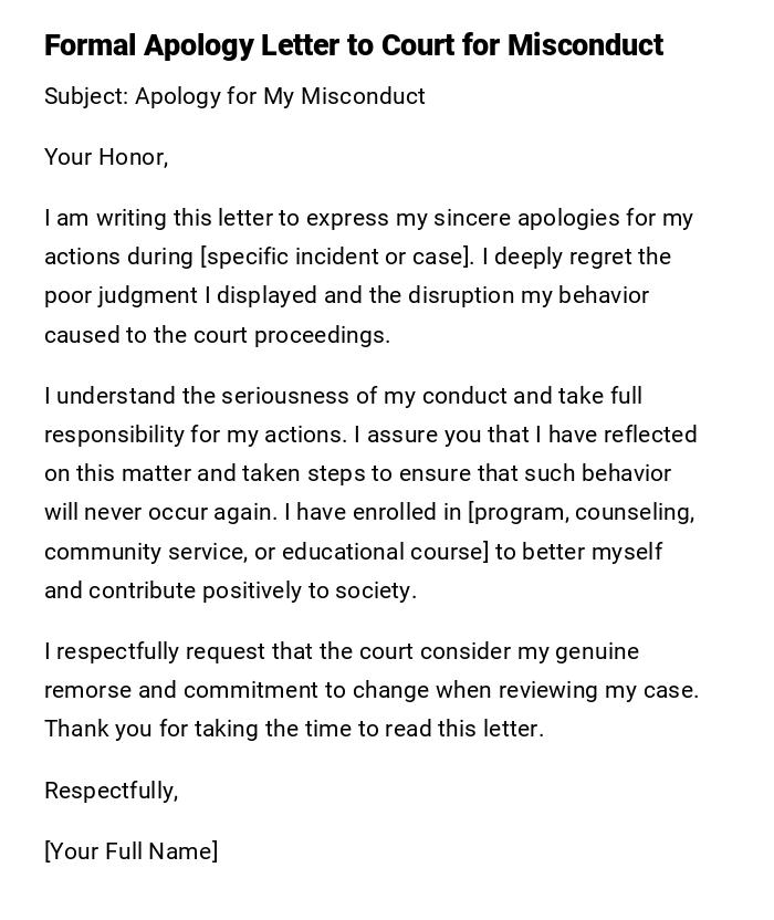 Formal Apology Letter to Court for Misconduct
