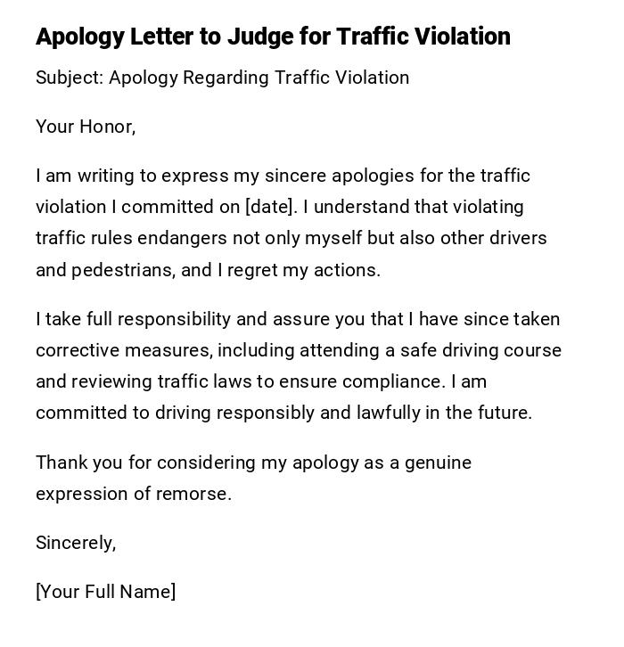 Apology Letter to Judge for Traffic Violation