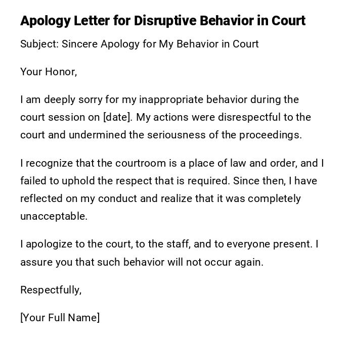 Apology Letter for Disruptive Behavior in Court