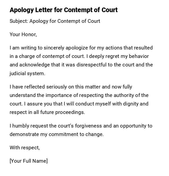 Apology Letter for Contempt of Court