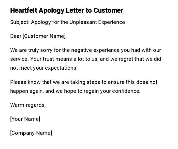 Heartfelt Apology Letter to Customer Heartfelt Apology Letter to Customer