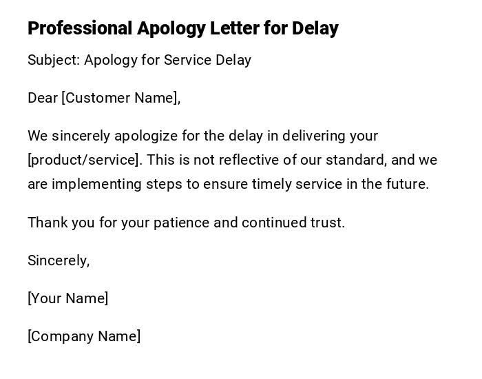Professional Apology Letter for Delay Professional Apology Letter for Delay