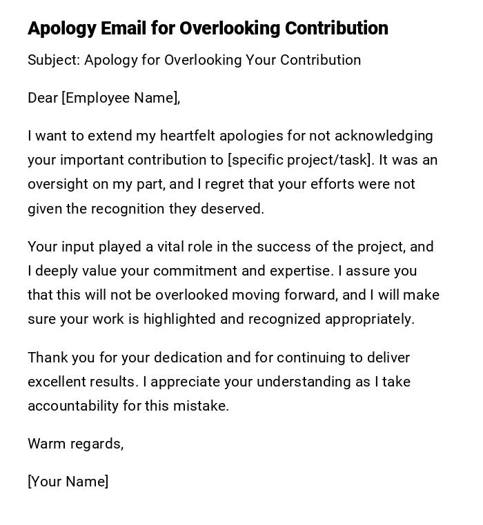 Apology Email for Overlooking Contribution