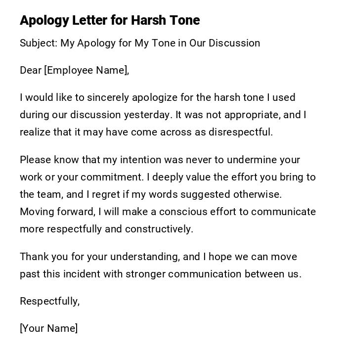 Apology Letter for Harsh Tone