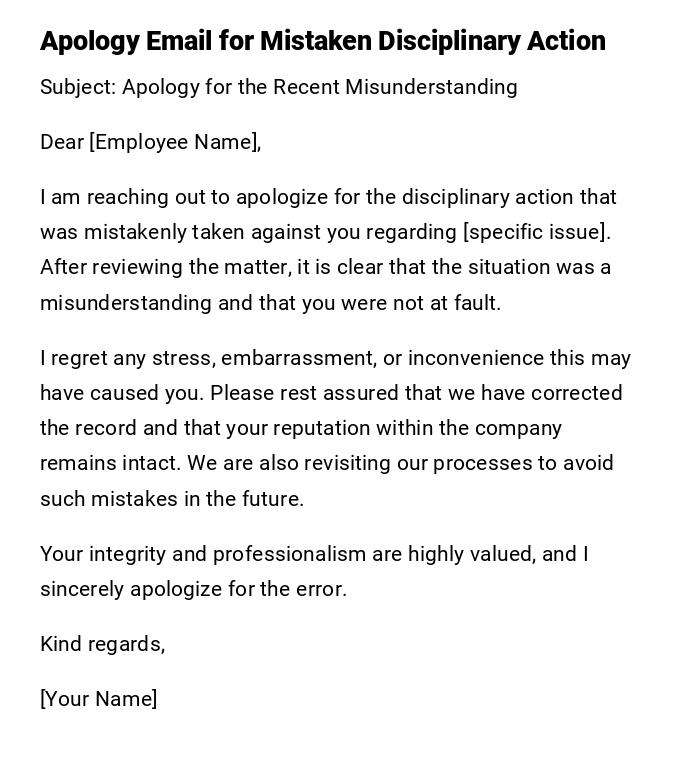 Apology Email for Mistaken Disciplinary Action