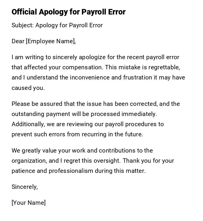 Official Apology for Payroll Error