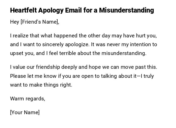 Heartfelt Apology Email for a Misunderstanding