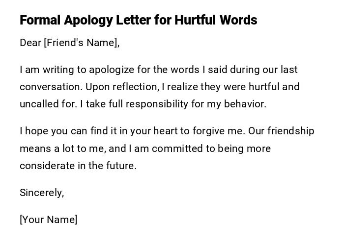 Formal Apology Letter for Hurtful Words