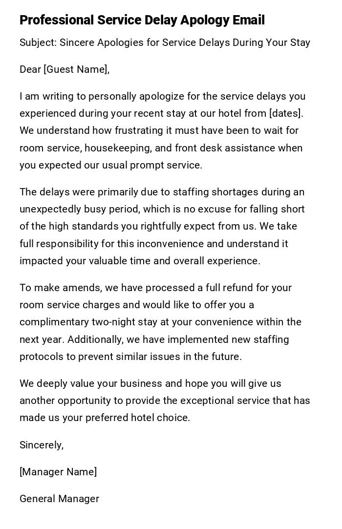 Professional Service Delay Apology Email