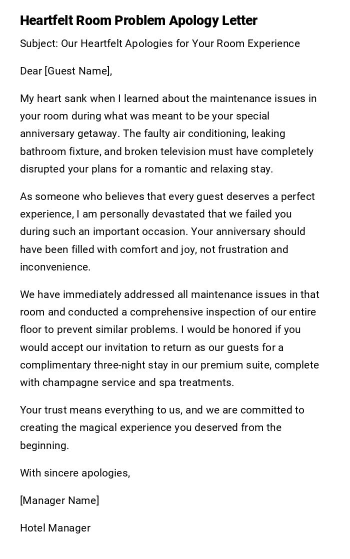Heartfelt Room Problem Apology Letter