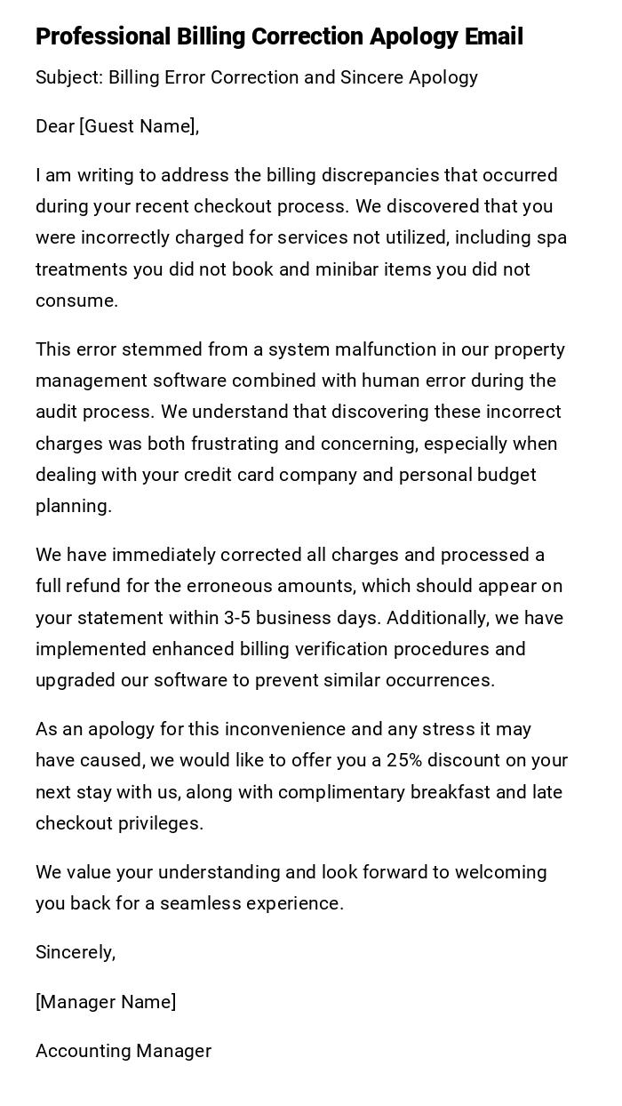 Professional Billing Correction Apology Email