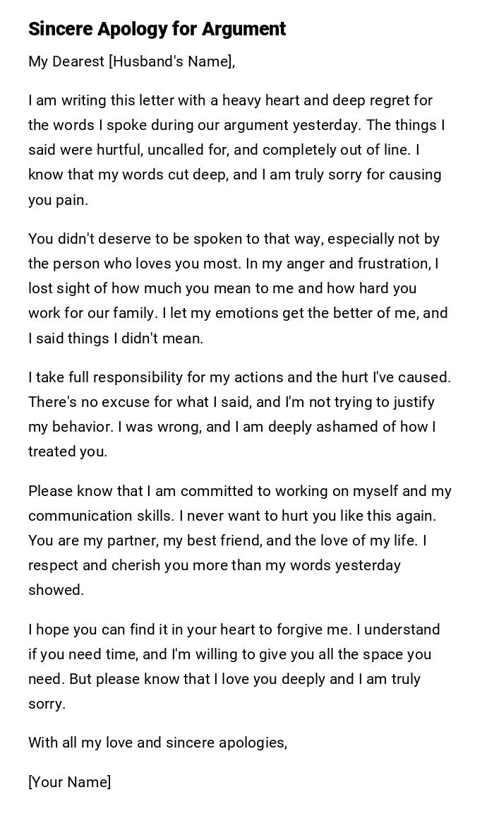 Sincere Apology for Argument Sincere Apology for Argument