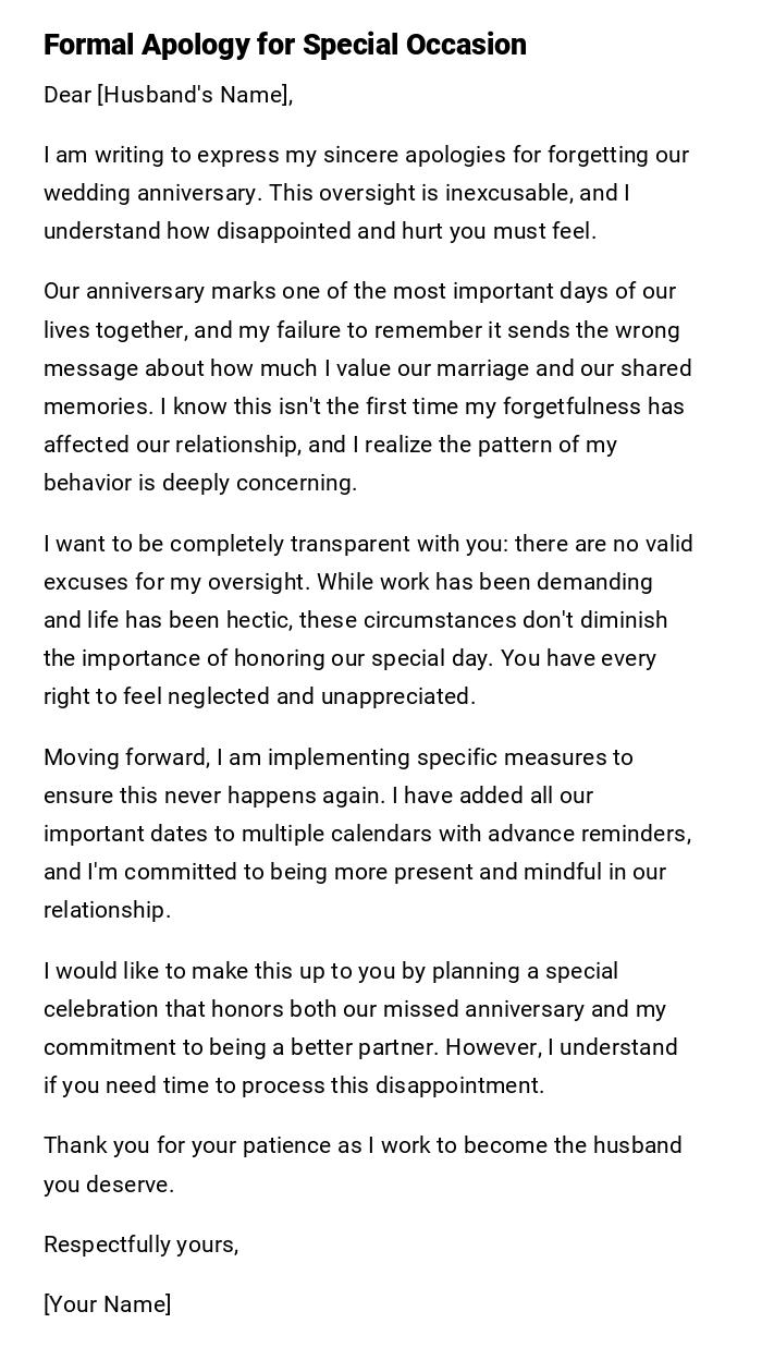Formal Apology for Special Occasion Formal Apology for Special Occasion