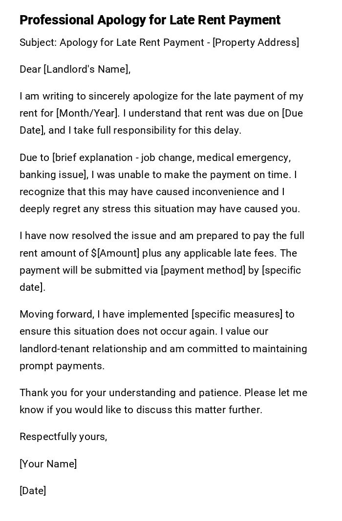 Professional Apology for Late Rent Payment