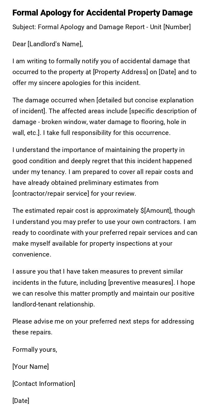 Formal Apology for Accidental Property Damage
