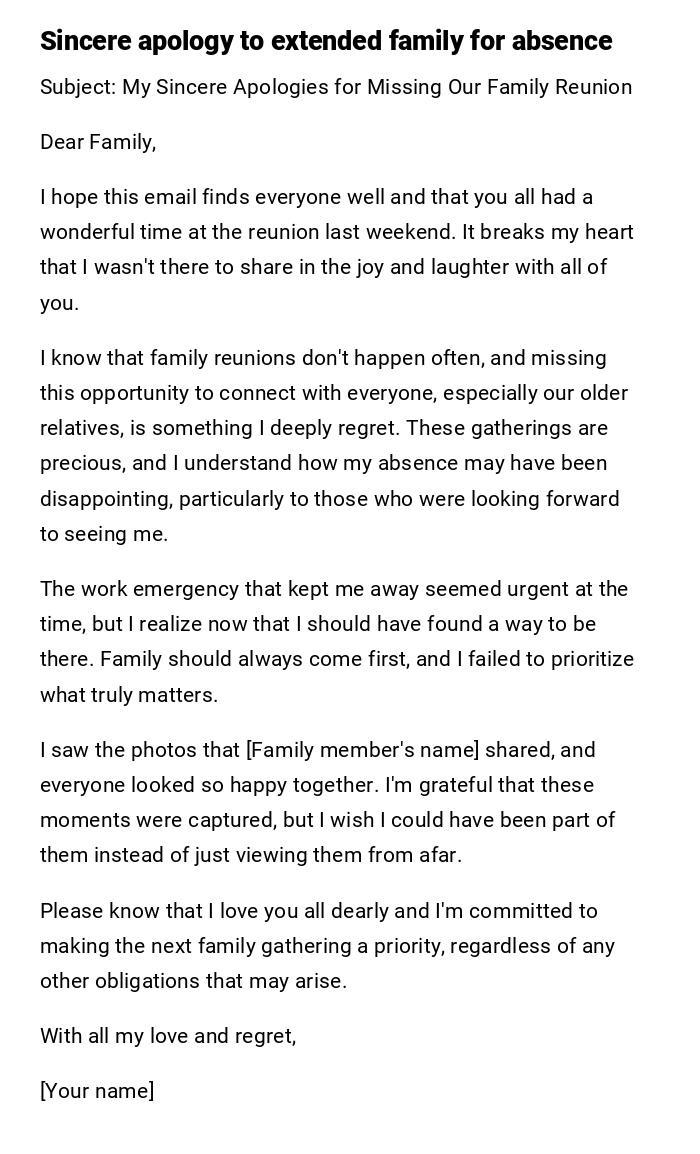 Sincere apology to extended family for absence