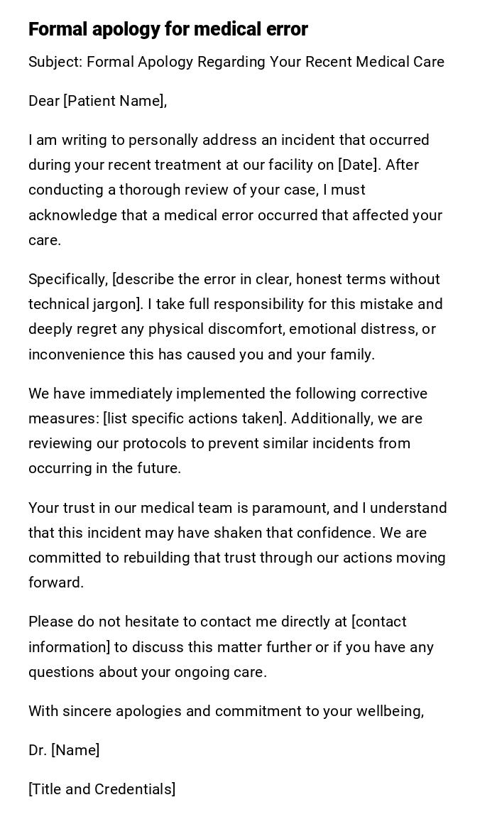 Formal apology for medical error Formal apology for medical error