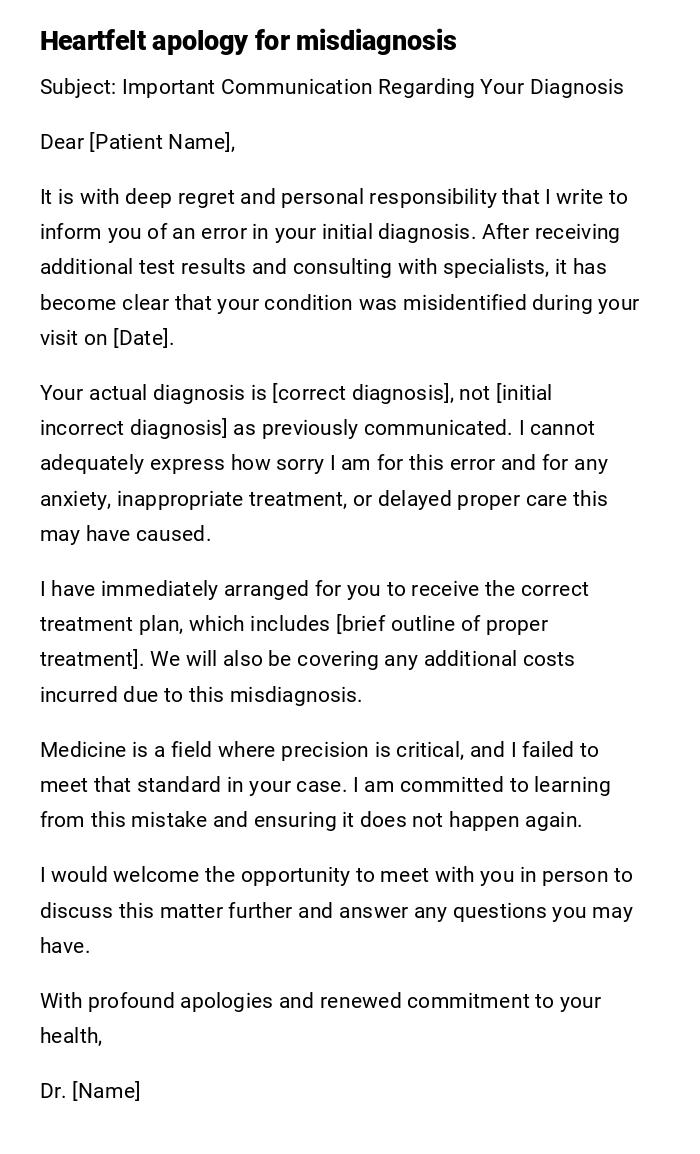 Heartfelt apology for misdiagnosis Heartfelt apology for misdiagnosis