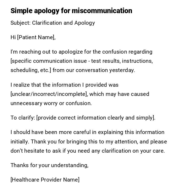Simple apology for miscommunication Simple apology for miscommunication