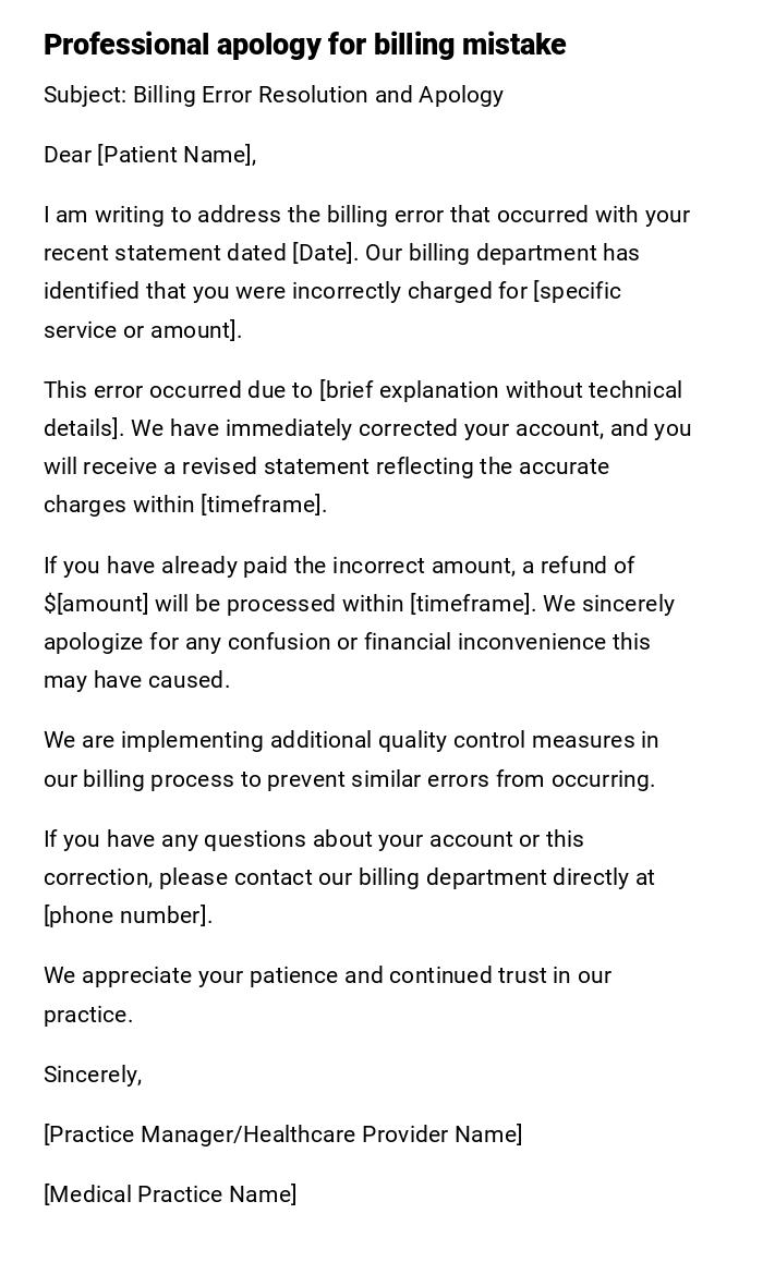 Professional apology for billing mistake Professional apology for billing mistake