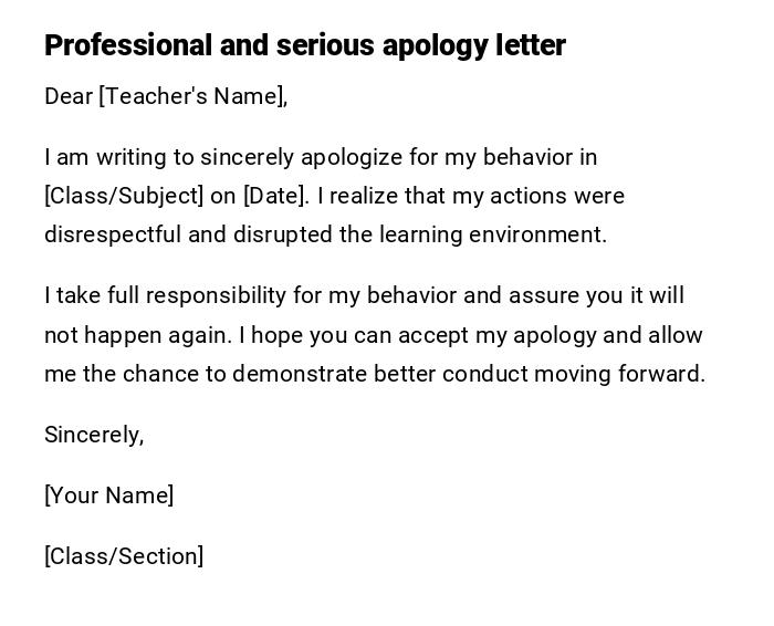 Professional and serious apology letter Professional and serious apology letter