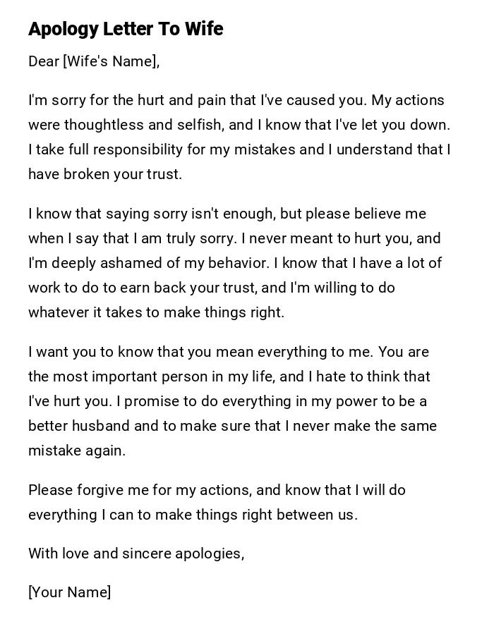 Apology Letter To Wife