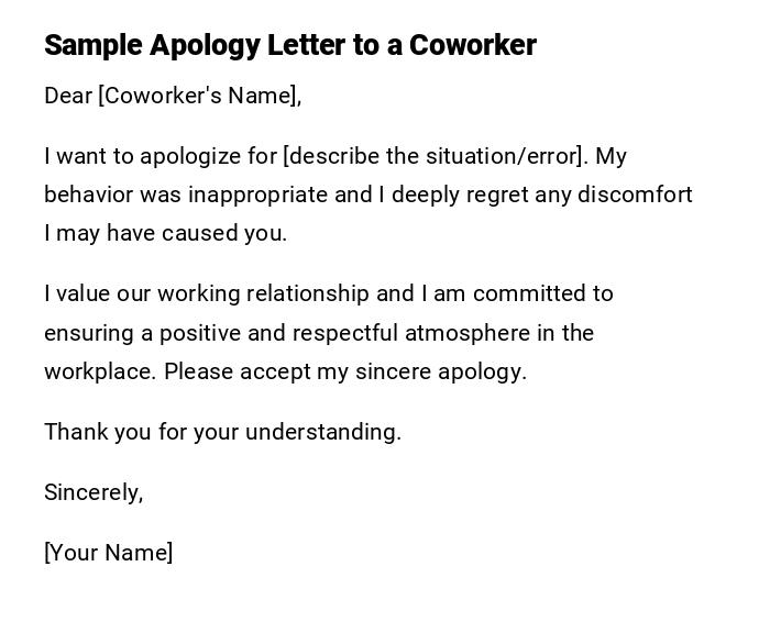 Sample Apology Letter to a Coworker