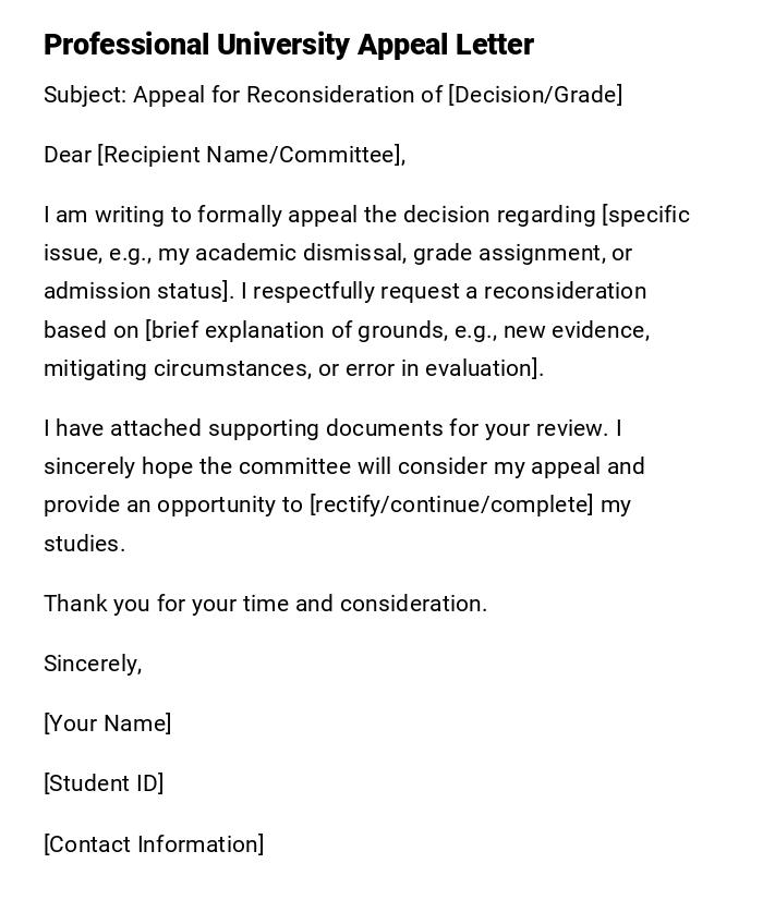 Professional University Appeal Letter
