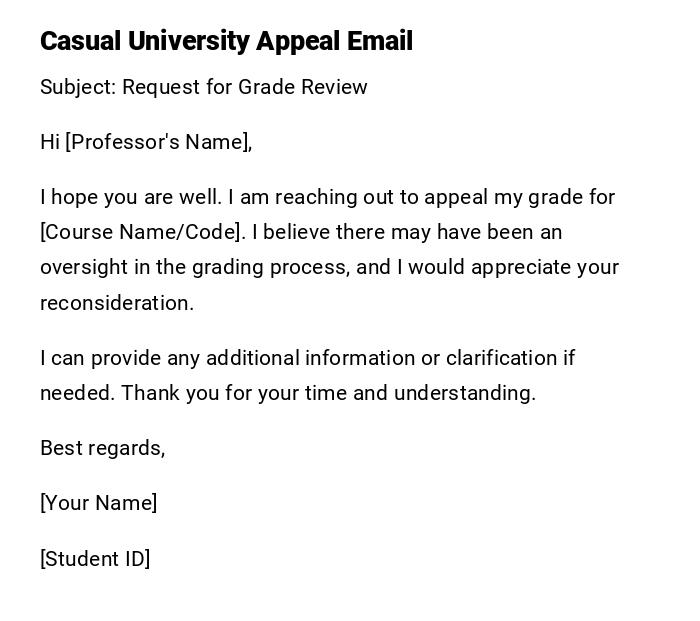 Casual University Appeal Email