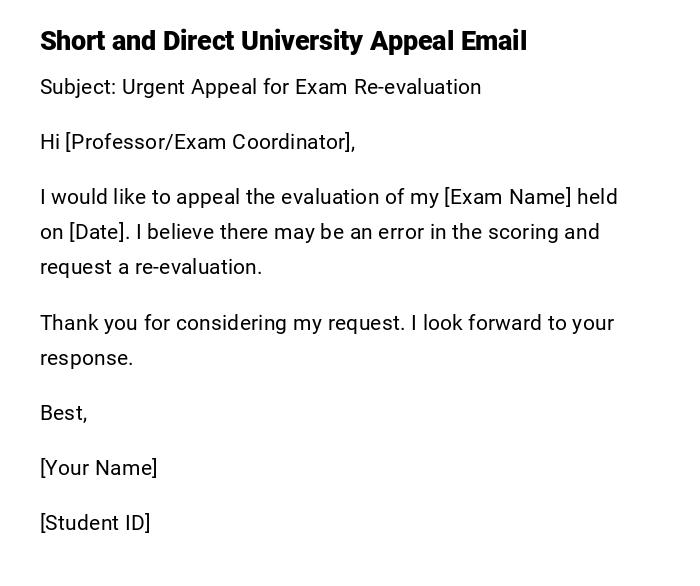 Short and Direct University Appeal Email
