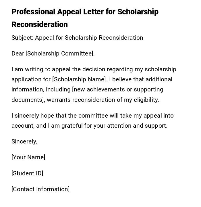 Professional Appeal Letter for Scholarship Reconsideration