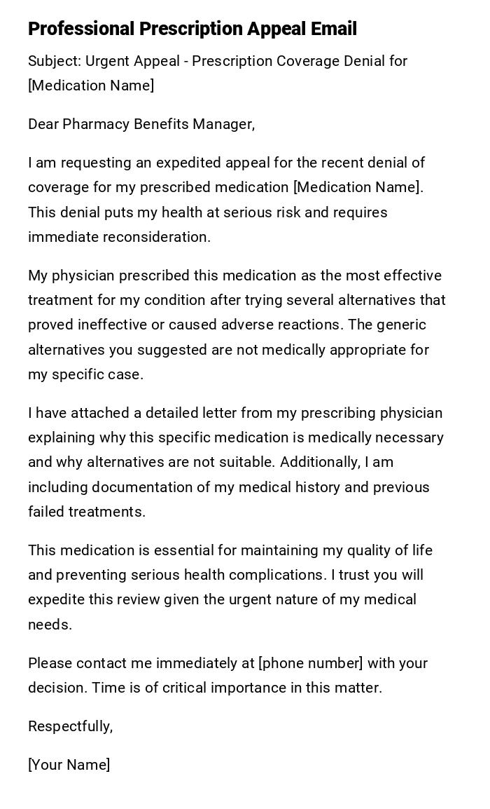 Professional Prescription Appeal Email