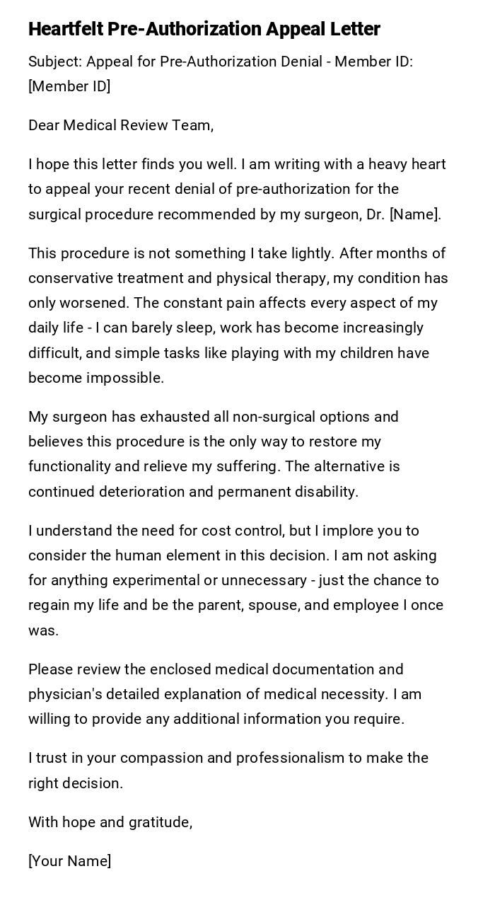 Heartfelt Pre-Authorization Appeal Letter