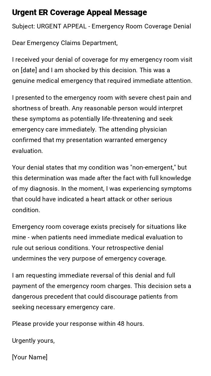 Urgent ER Coverage Appeal Message