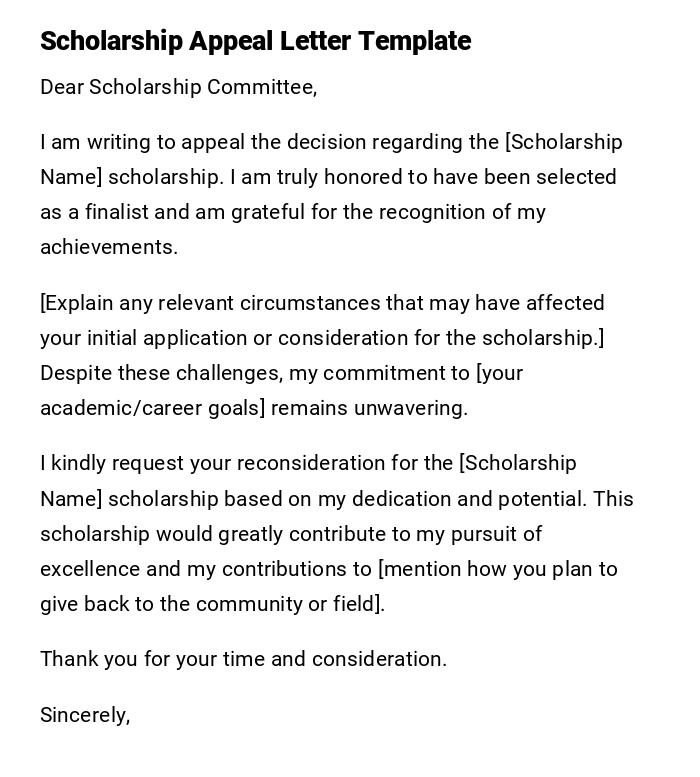 Scholarship Appeal Letter Template