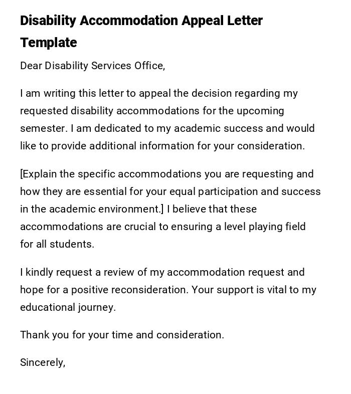 Disability Accommodation Appeal Letter Template