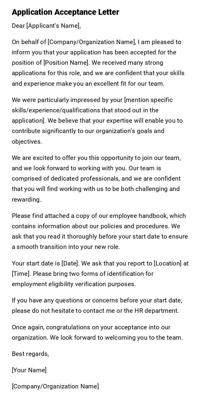 Application Acceptance Letter
