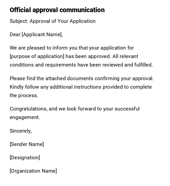 Official approval communication