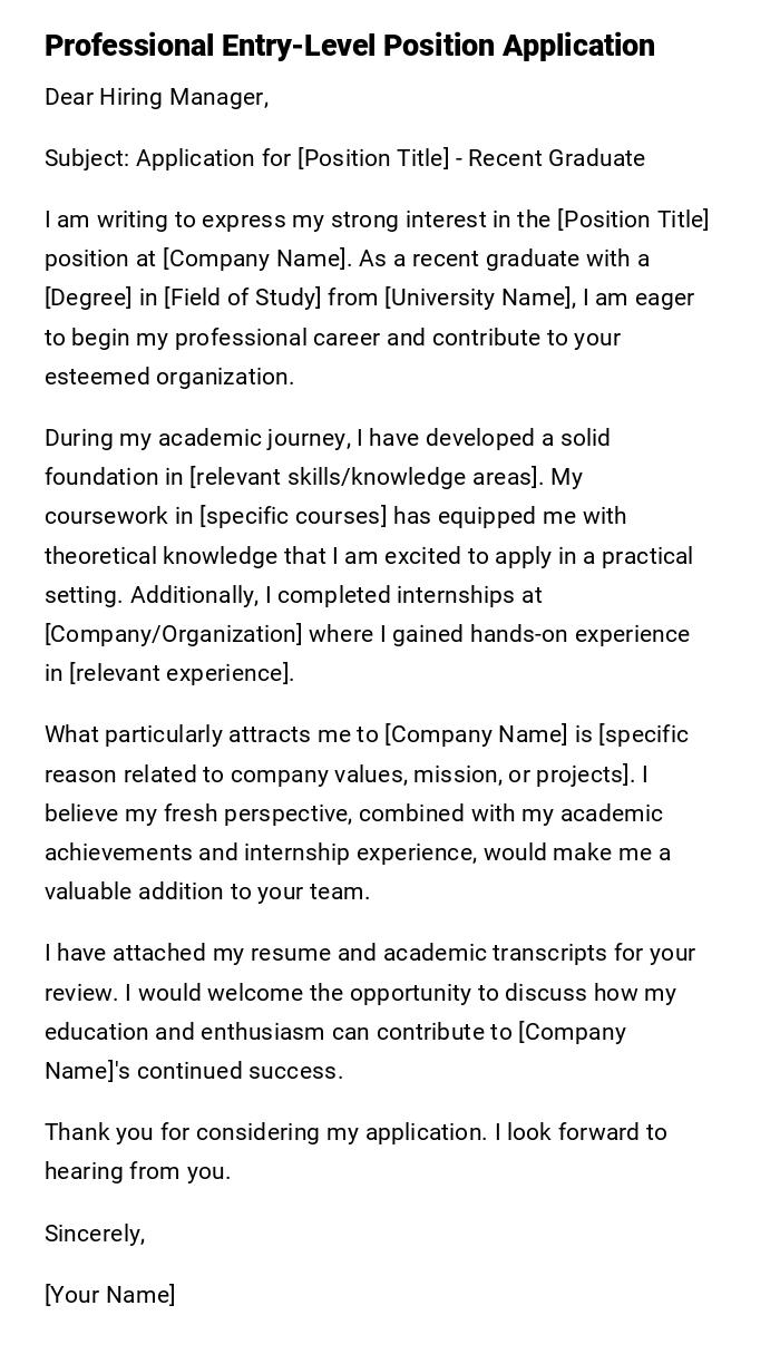 Professional Entry-Level Position Application