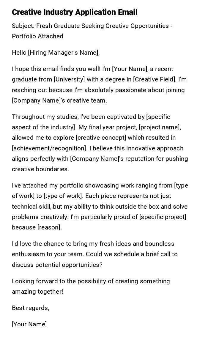 Creative Industry Application Email