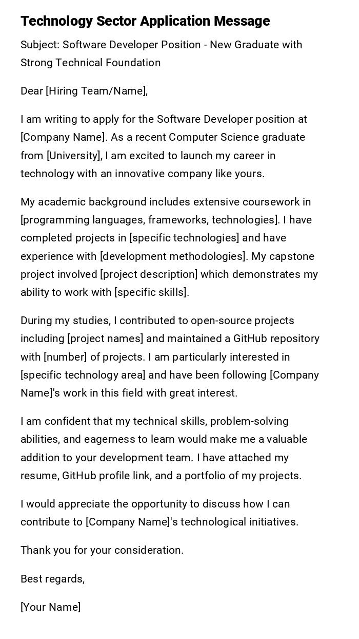Technology Sector Application Message