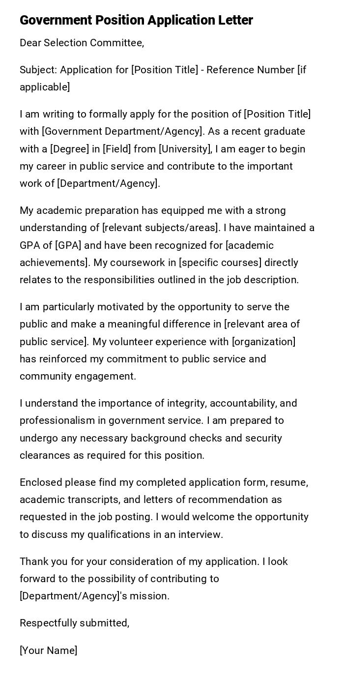 Government Position Application Letter