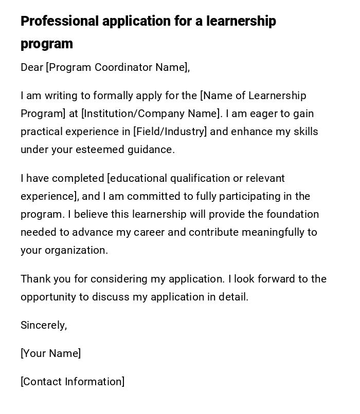Professional application for a learnership program