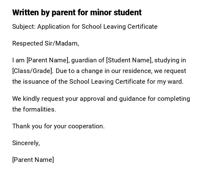 Written by parent for minor student