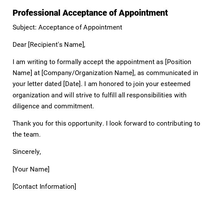 Professional Acceptance of Appointment