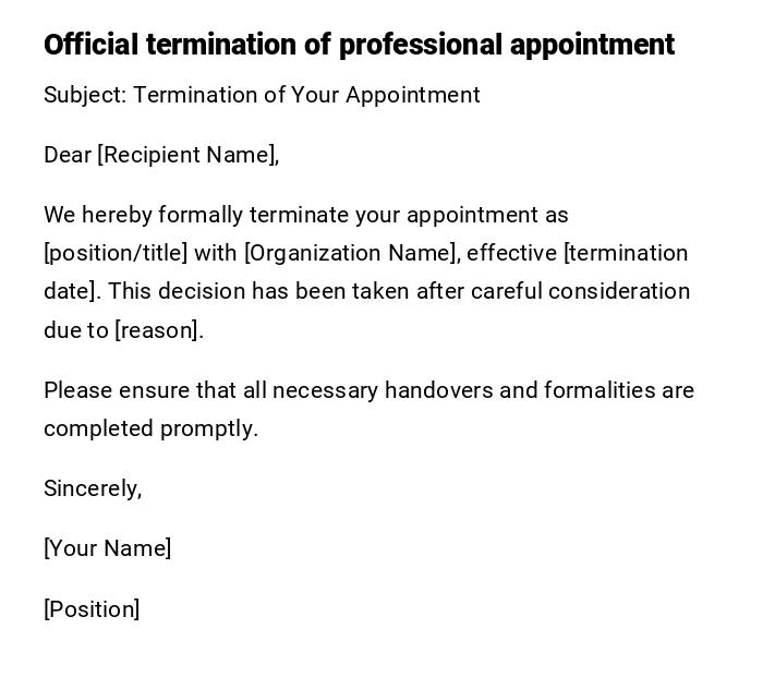 Official termination of professional appointment