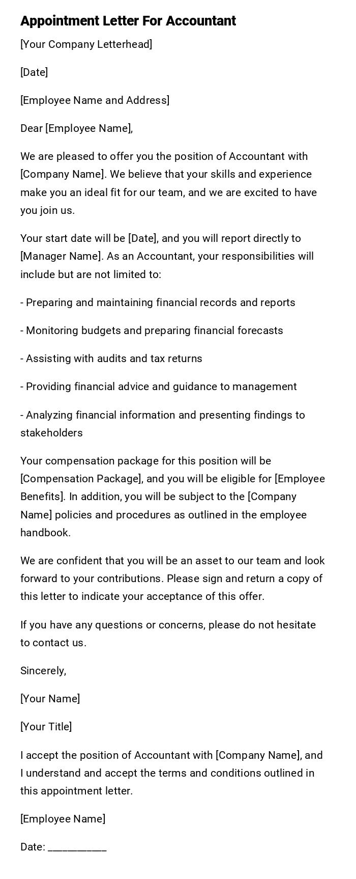 Appointment Letter For Accountant Appointment Letter For Accountant